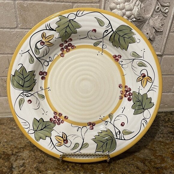 Pier 1 Imports Soup Bowl Chateau Napa Hand Painted Pasta Grapes Vine 10.75" EUC - Picture 2 of 7
